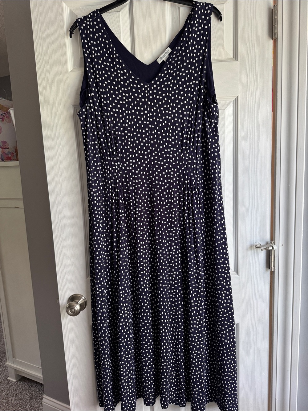 Coldwater Creek Navy with White Polka Dots Dress
